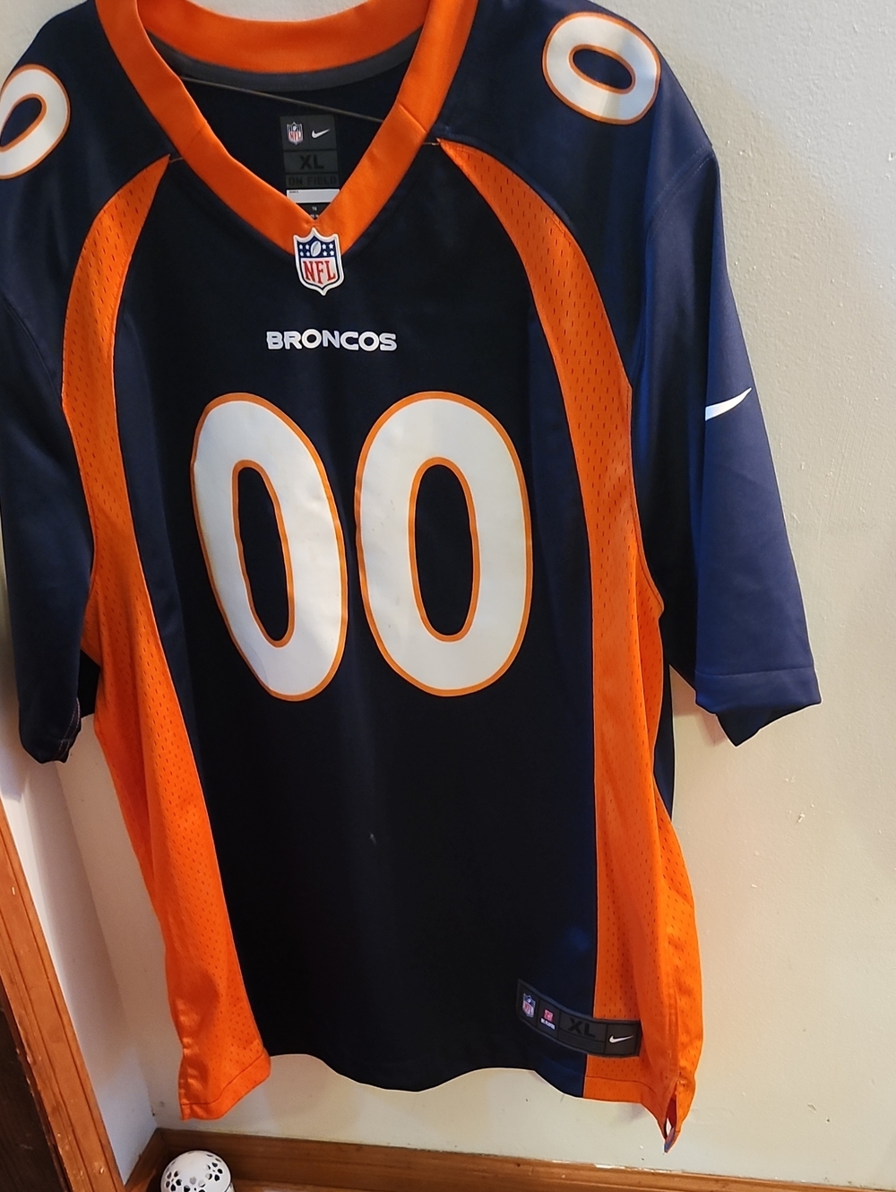 Nike Broncos Navy and Orange Football Jersey